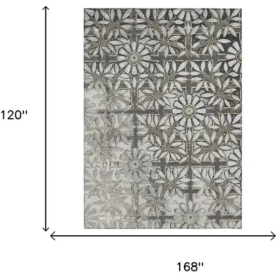 Gray And Pewter Floral Washable Indoor Outdoor Area Rug Photo 5