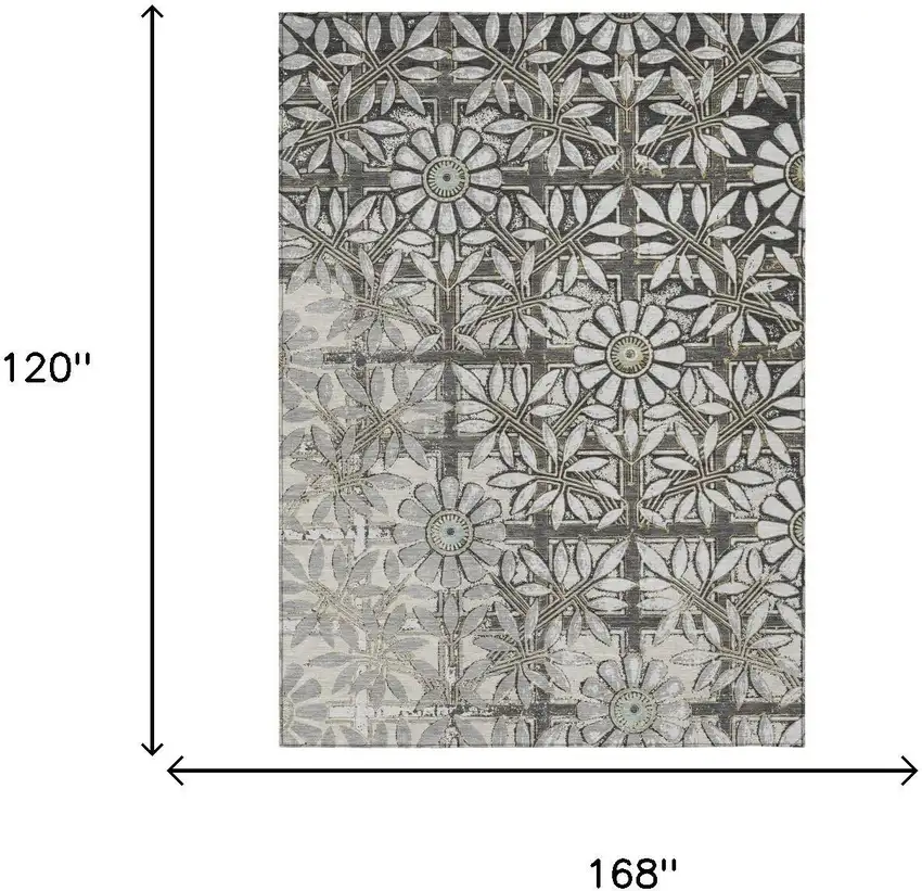 Gray And Pewter Floral Washable Indoor Outdoor Area Rug Photo 5