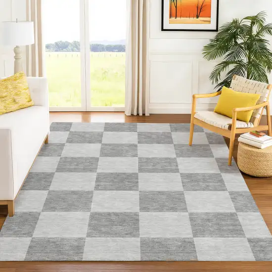 Gray And Pewter Geometric Washable Indoor Outdoor Area Rug Photo 8
