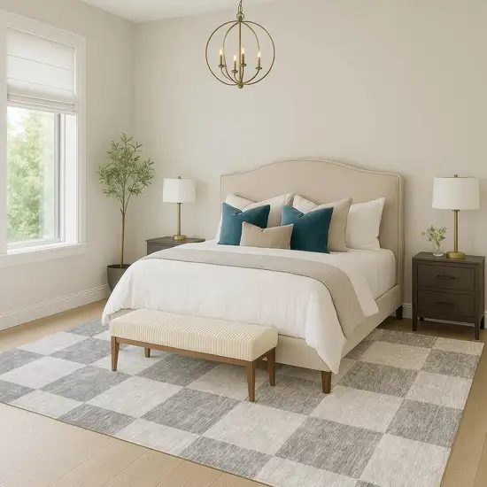 Gray And Pewter Geometric Washable Indoor Outdoor Area Rug Photo 7