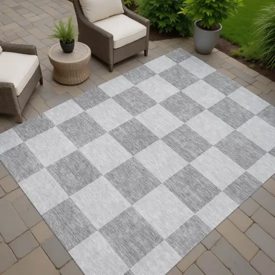 Gray And Pewter Geometric Washable Indoor Outdoor Area Rug Photo 6