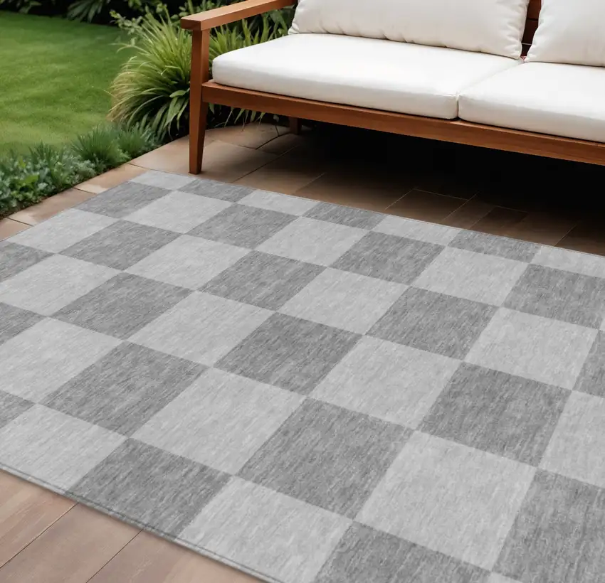 Gray And Pewter Geometric Washable Indoor Outdoor Area Rug Photo 1