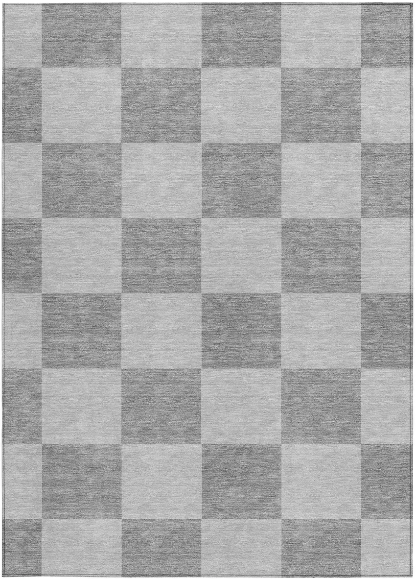 Gray And Pewter Geometric Washable Indoor Outdoor Area Rug Photo 4