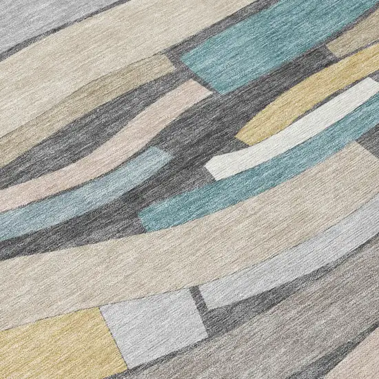 Gray And Pewter Striped Washable Indoor Outdoor Area Rug Photo 4