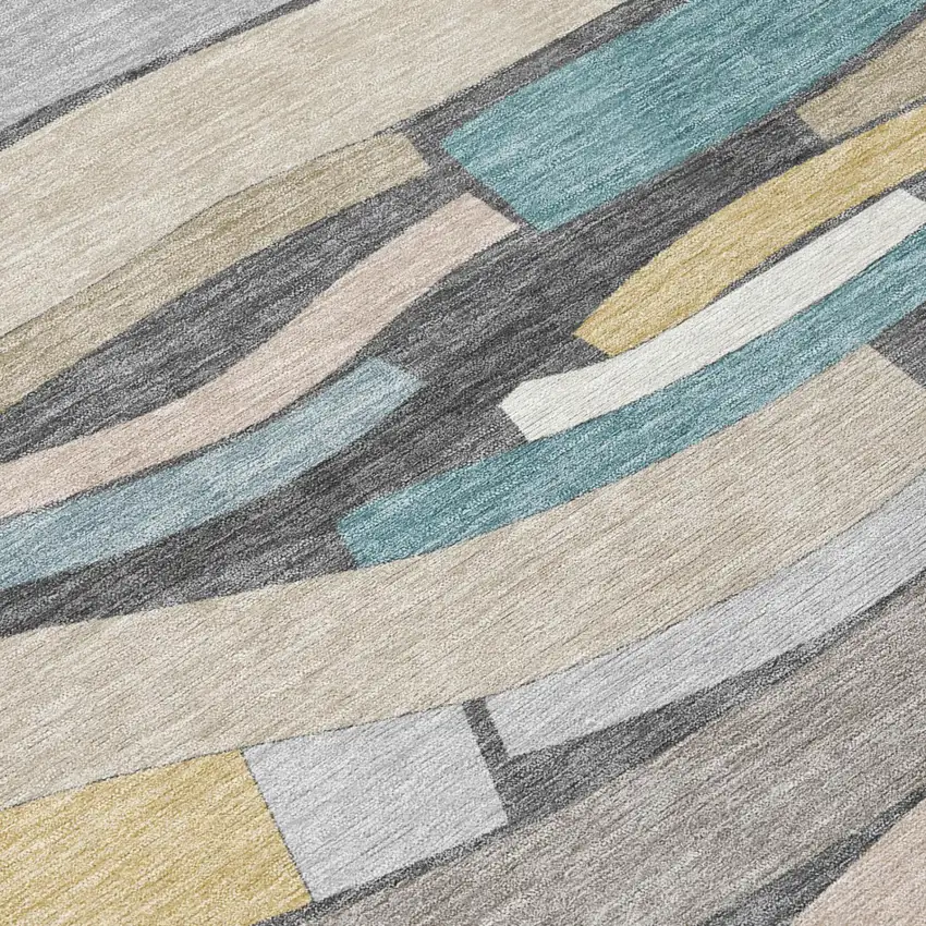 Gray And Pewter Striped Washable Indoor Outdoor Area Rug Photo 4