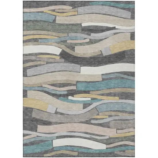 Gray And Pewter Striped Washable Indoor Outdoor Area Rug Photo 2