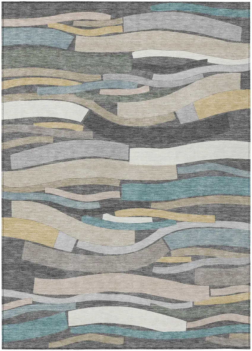 Gray And Pewter Striped Washable Indoor Outdoor Area Rug Photo 2
