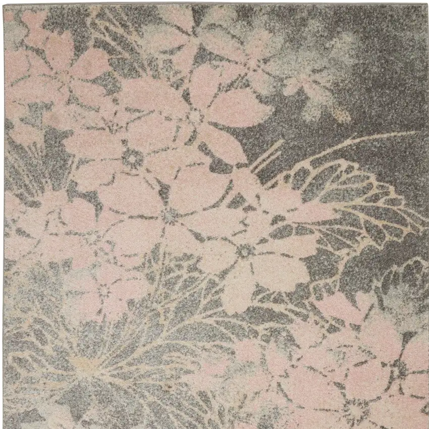 Gray And Pink Floral Area Rug Photo 7