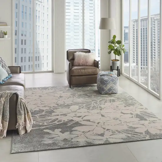 Gray And Pink Floral Area Rug Photo 5