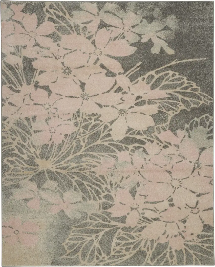 Gray And Pink Floral Area Rug Photo 2