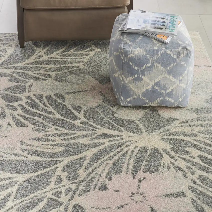 Gray And Pink Floral Area Rug Photo 6