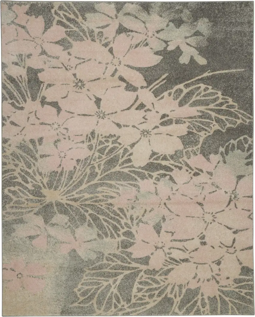 Gray And Pink Floral Area Rug Photo 6