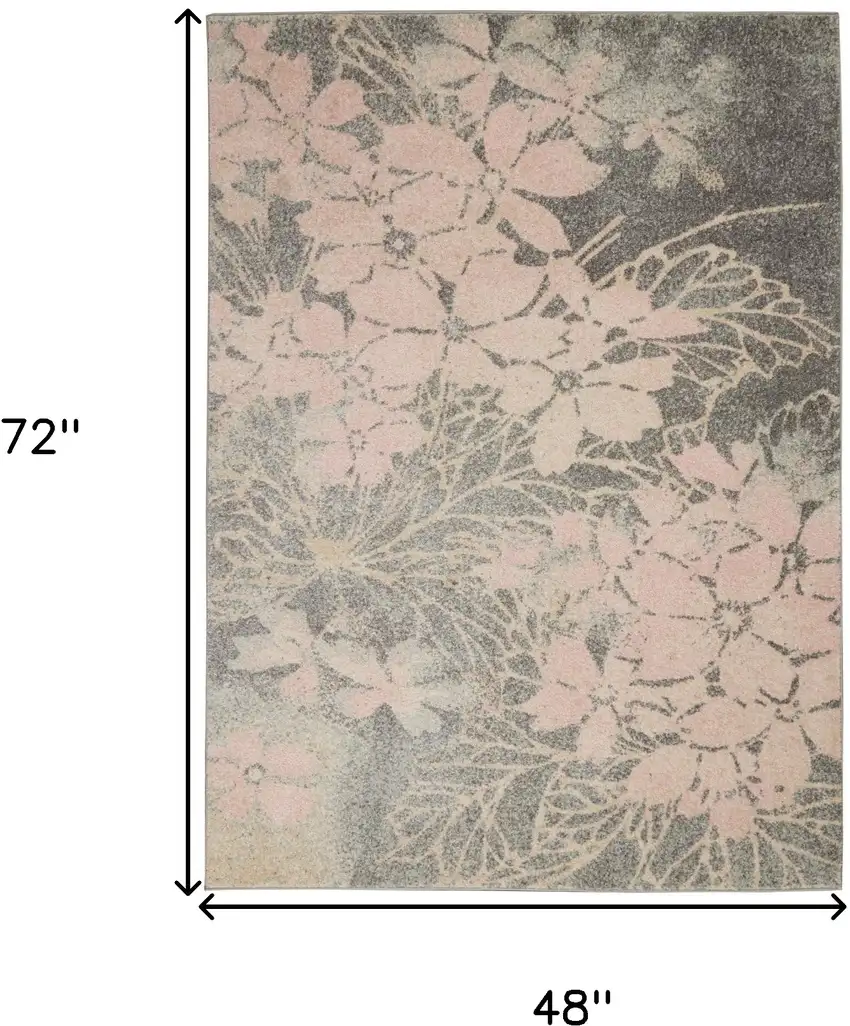 Gray And Pink Floral Area Rug Photo 3