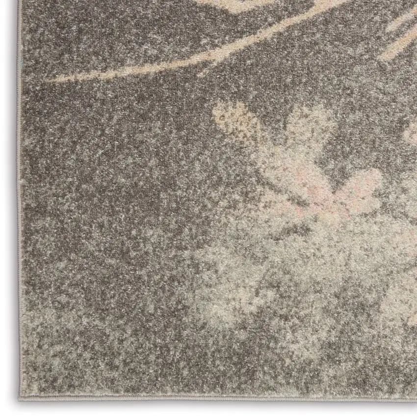 Gray And Pink Floral Area Rug Photo 6