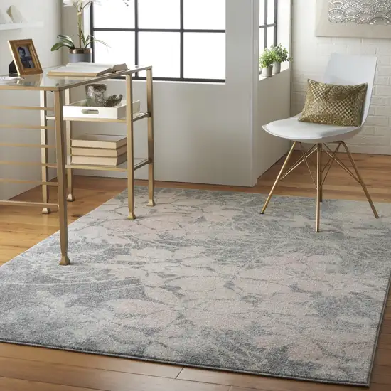 Gray And Pink Floral Area Rug Photo 4