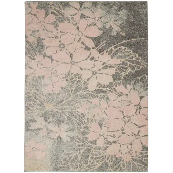Gray And Pink Floral Area Rug Photo 1