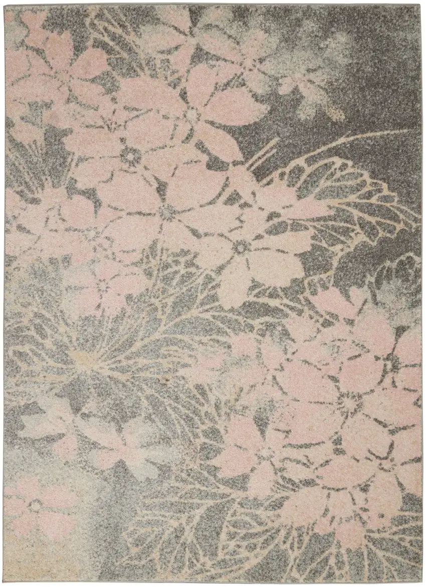 Gray And Pink Floral Area Rug Photo 1