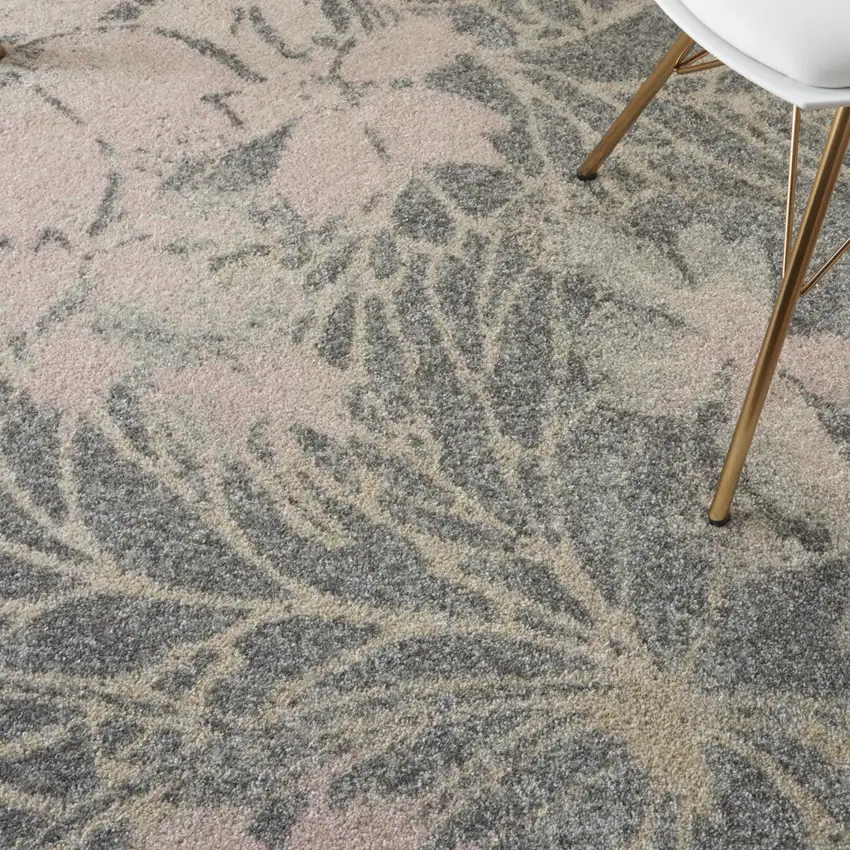 Gray And Pink Floral Area Rug Photo 7
