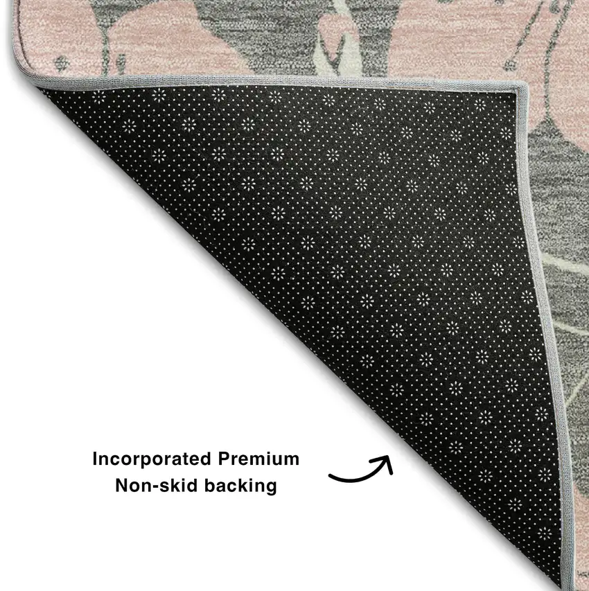 Gray And Pink Floral Washable Area Rug With UV Protection Photo 5
