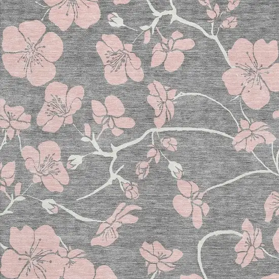 Gray And Pink Floral Washable Area Rug With UV Protection Photo 2