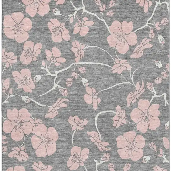 Gray And Pink Floral Washable Area Rug With UV Protection Photo 3