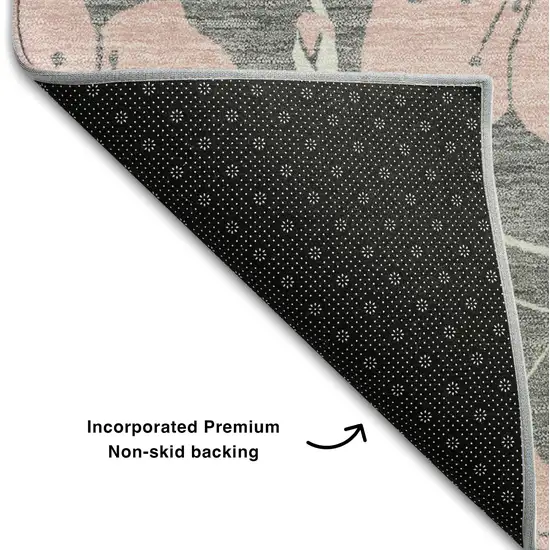 Gray And Pink Floral Washable Area Rug With UV Protection Photo 6