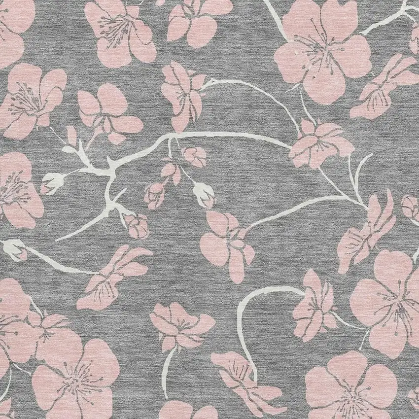 Gray And Pink Floral Washable Area Rug With UV Protection Photo 2