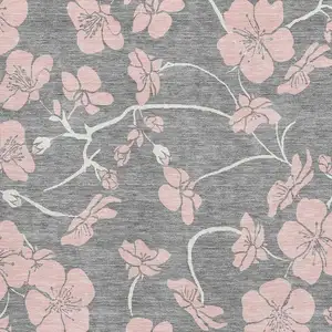 Photo of Gray And Pink Floral Washable Area Rug With UV Protection