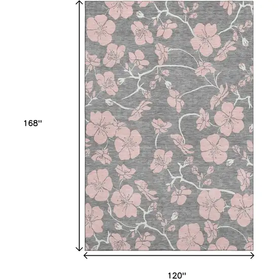 Gray And Pink Floral Washable Area Rug With UV Protection Photo 9