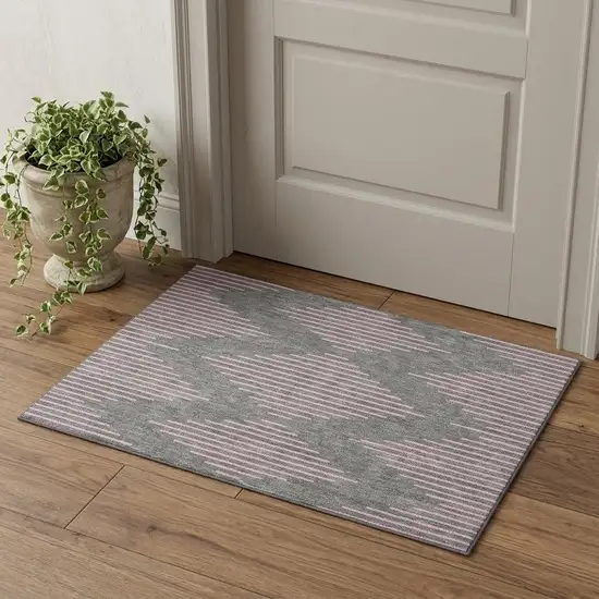 Gray And Pink Geometric Washable Area Rug With UV Protection Photo 1