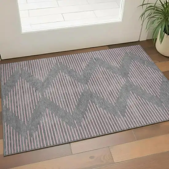 Gray And Pink Geometric Washable Area Rug With UV Protection Photo 2