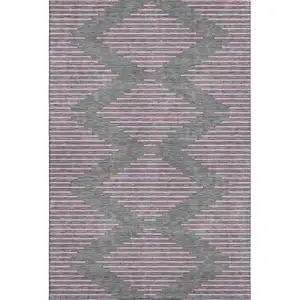 Photo of Gray And Pink Geometric Washable Area Rug With UV Protection