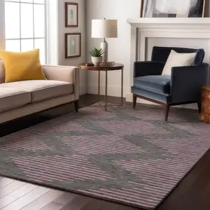 Photo of Gray And Pink Geometric Washable Area Rug With UV Protection