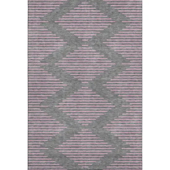 Gray And Pink Geometric Washable Area Rug With UV Protection Photo 1
