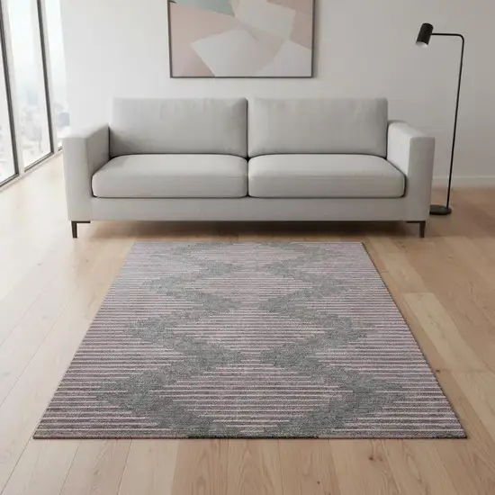 Gray And Pink Geometric Washable Area Rug With UV Protection Photo 2