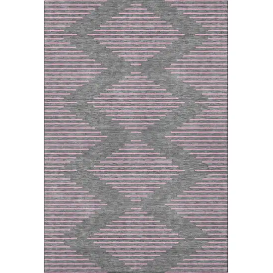 Gray And Pink Geometric Washable Area Rug With UV Protection Photo 3