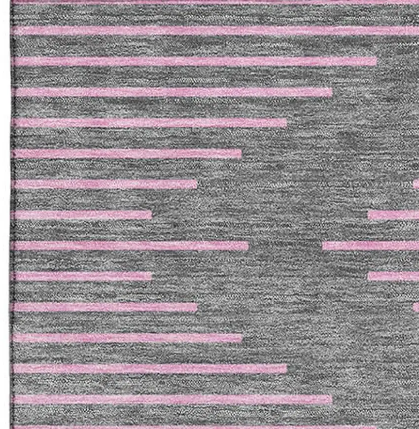 Gray And Pink Geometric Washable Area Rug With UV Protection Photo 2