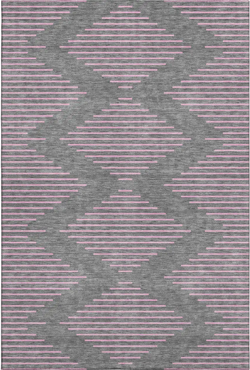 Gray And Pink Geometric Washable Area Rug With UV Protection Photo 1