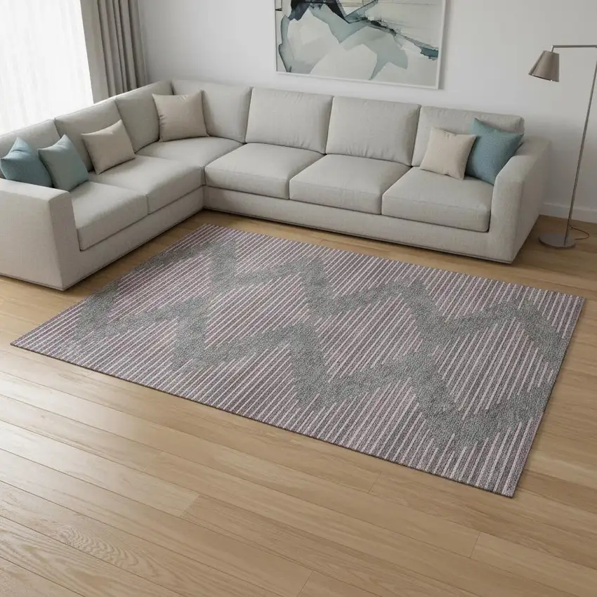 Gray And Pink Geometric Washable Area Rug With UV Protection Photo 2