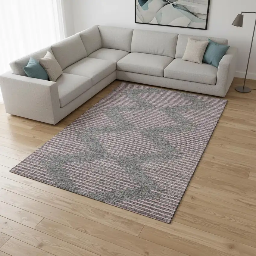 Gray And Pink Geometric Washable Area Rug With UV Protection Photo 2