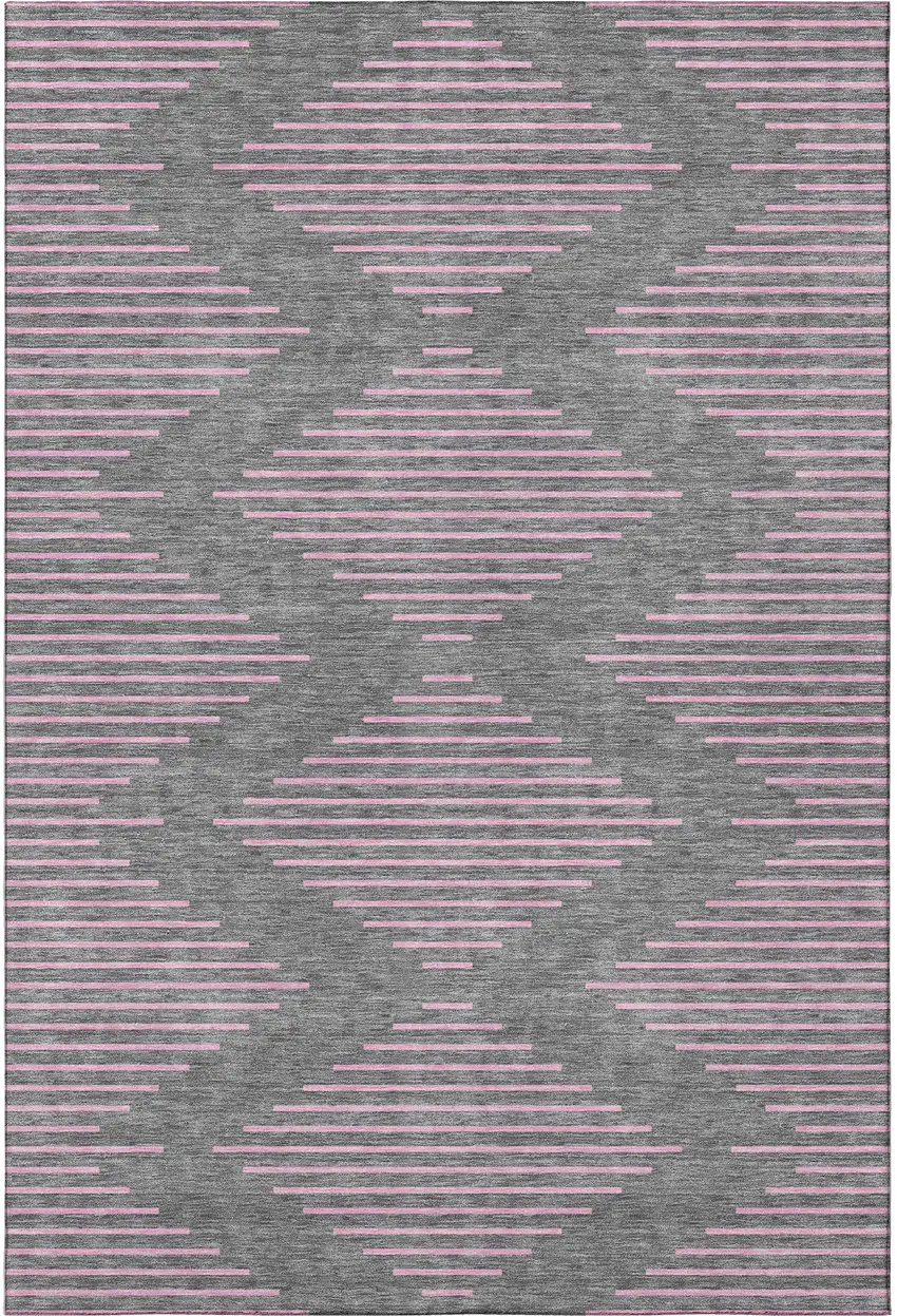 Gray And Pink Geometric Washable Area Rug With UV Protection Photo 3