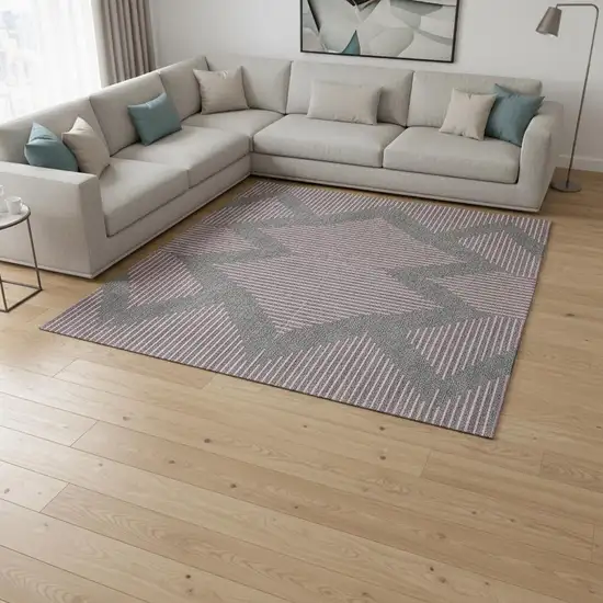 Gray And Pink Geometric Washable Area Rug With UV Protection Photo 2