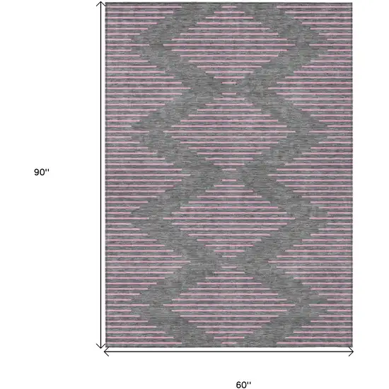 Gray And Pink Geometric Washable Indoor Outdoor Area Rug Photo 3