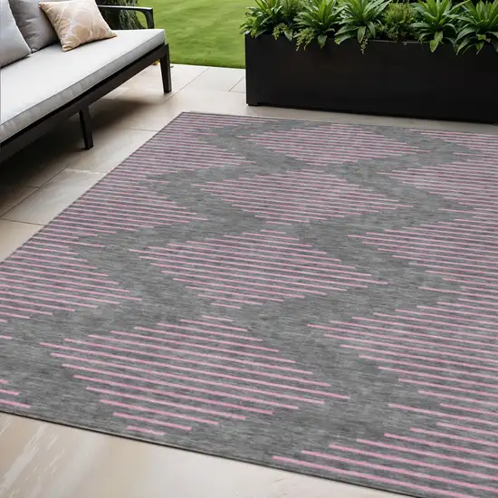 Gray And Pink Geometric Washable Indoor Outdoor Area Rug Photo 1