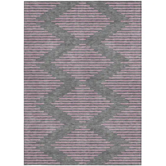 Gray And Pink Geometric Washable Indoor Outdoor Area Rug Photo 7