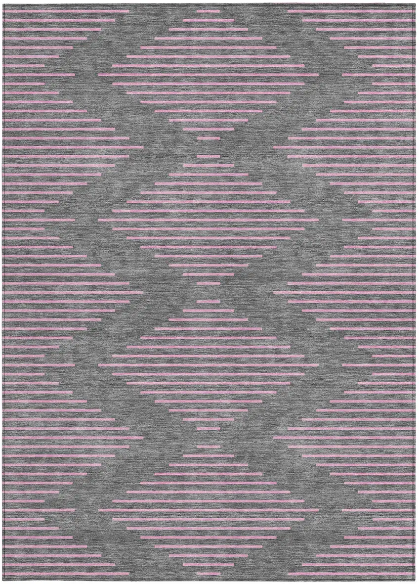 Gray And Pink Geometric Washable Indoor Outdoor Area Rug Photo 7