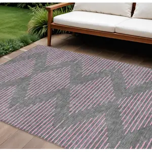 Photo of Gray And Pink Geometric Washable Indoor Outdoor Area Rug