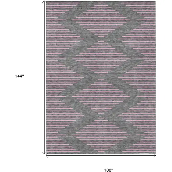 Gray And Pink Geometric Washable Indoor Outdoor Area Rug Photo 3