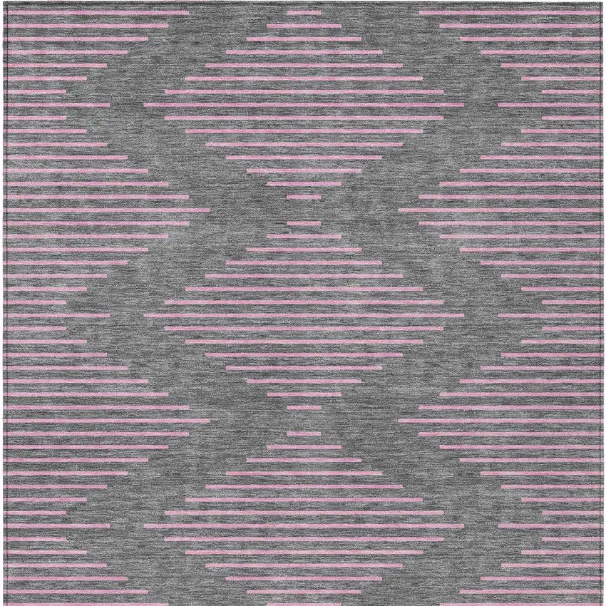 Gray And Pink Geometric Washable Indoor Outdoor Area Rug Photo 7
