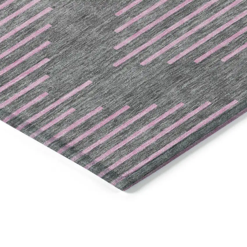 Gray And Pink Geometric Washable Indoor Outdoor Area Rug Photo 4